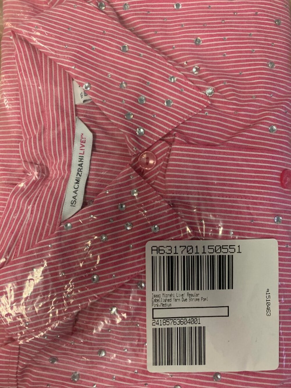 Isaac Mizrahi Live! Regular Embellished Yarn Dye Stripe Poplin Tunic Pink Size M - Picture 4 of 4